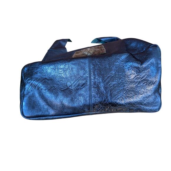 New Sharif Legacy Pearlized Blue Slouchy Leather Hobo with Wristlet - Picture 6 of 10